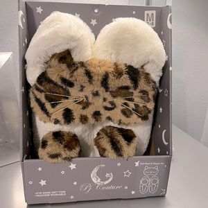 PJ Couture Animal Print Hose Slippers and Cat Sleep Mask